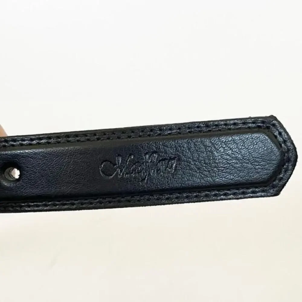 Made flour Men’s Black Leather Belt 33-39” Smooth‎ Grain Silver Square Buckle